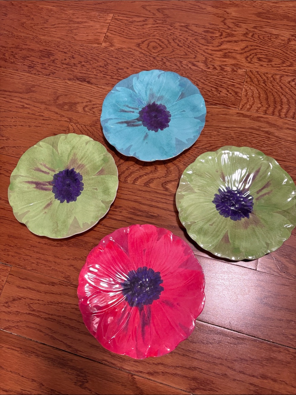 4 Target Home Flower Shaped Appetizer Plates Pink, Turquoise & Green